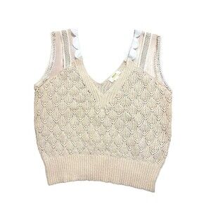 Maeve By Anthropologie Cream Lace Sleeve Sweater  Vest Top Tank A27